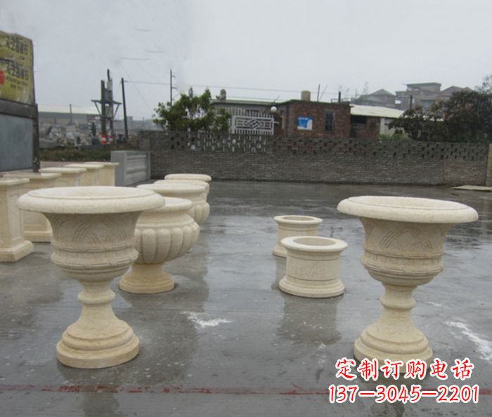 内江完美绽放——大理石花盆石雕