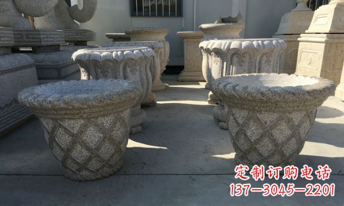 内江公园景观花篮式花盆石雕 (2)
