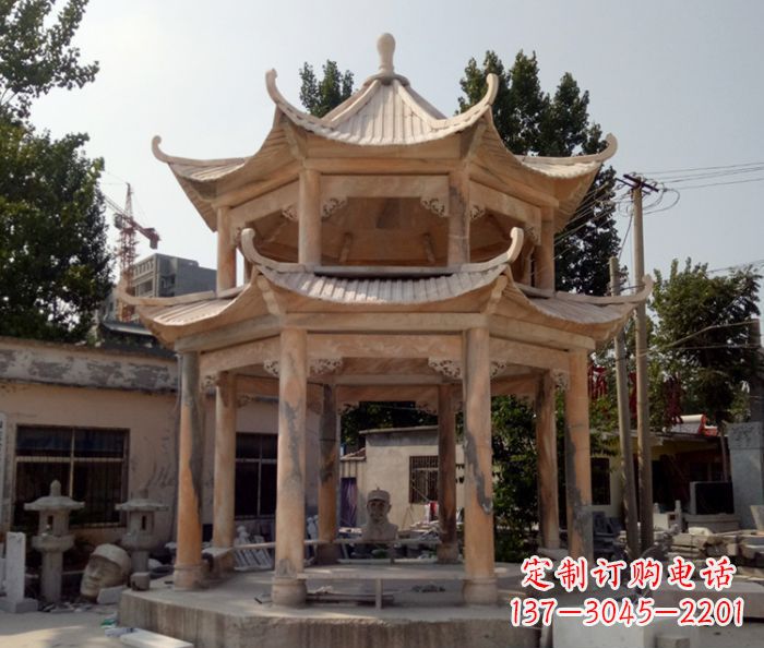 内江精美古典双层石凉亭雕塑