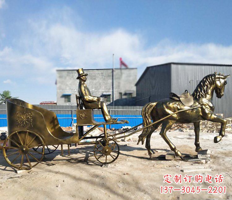 内江公园景观坐着马车的人物铜雕