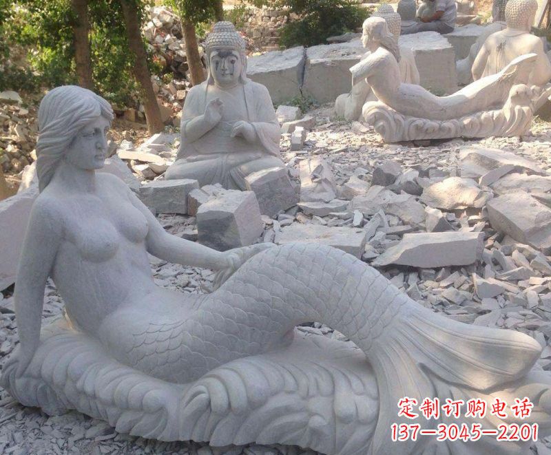 内江艺术精美美人鱼石雕