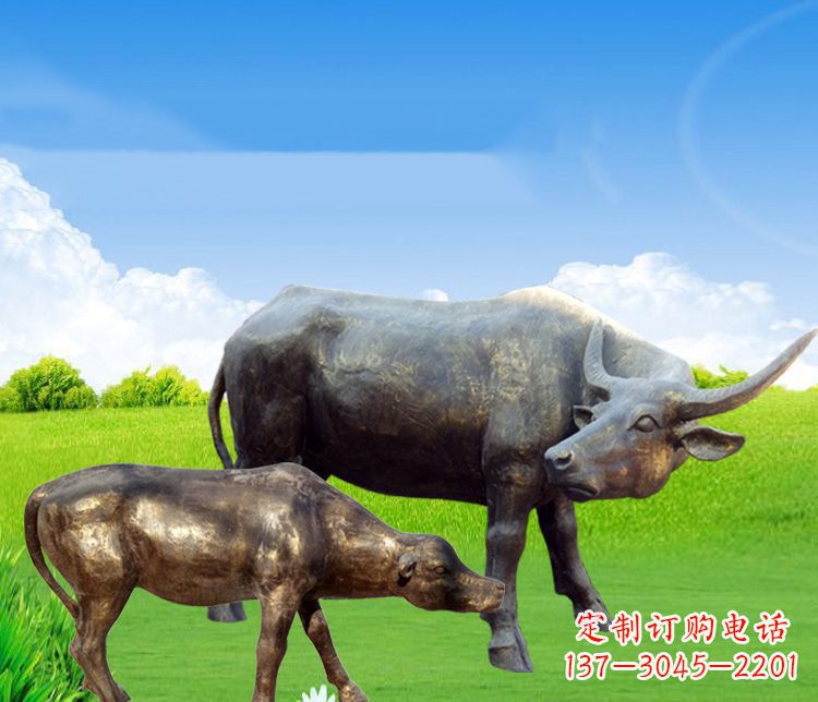 内江 传统文化风格母子黄牛铜雕塑