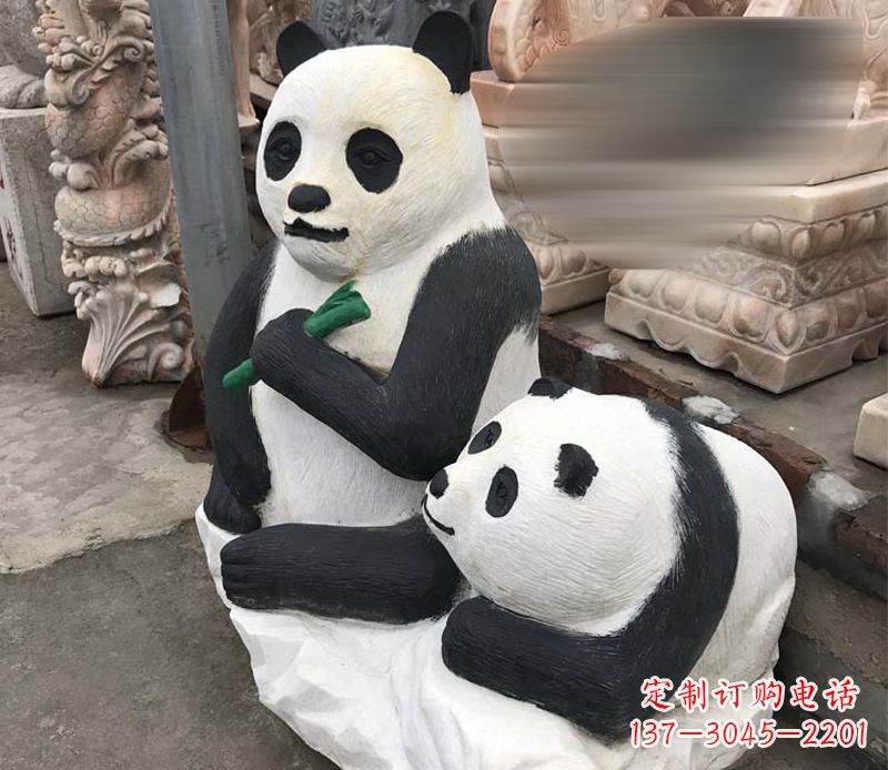 内江领雕塑——公园母子熊猫石雕
