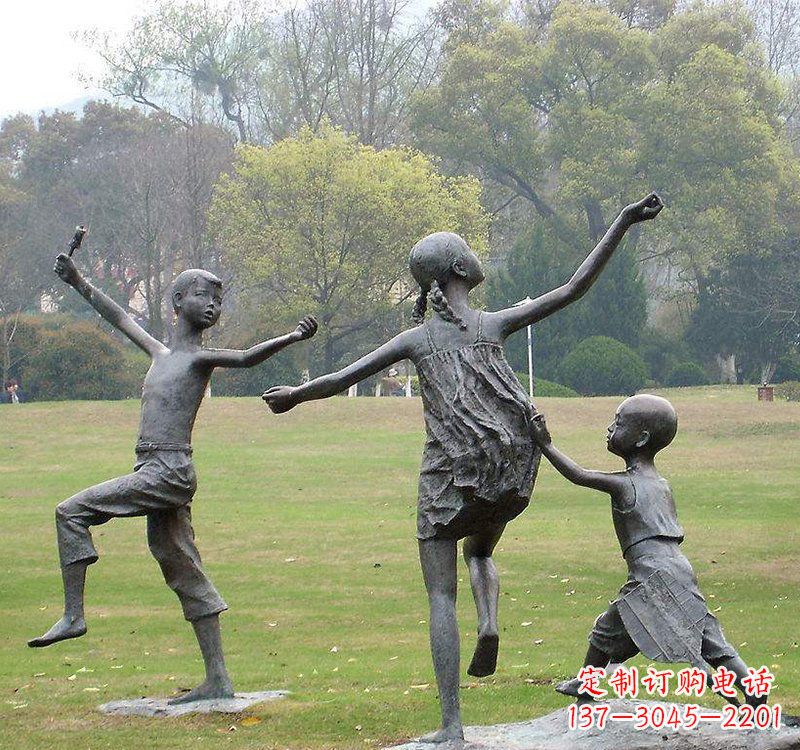 内江公园人物放风筝的儿童铜雕
