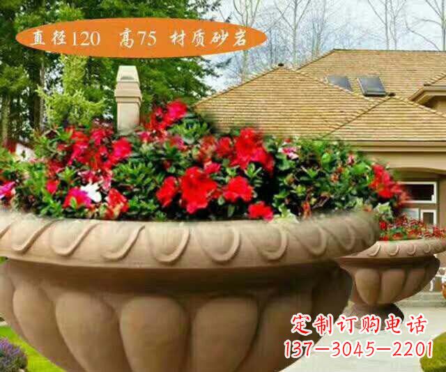内江公园砂岩花盆石雕花钵