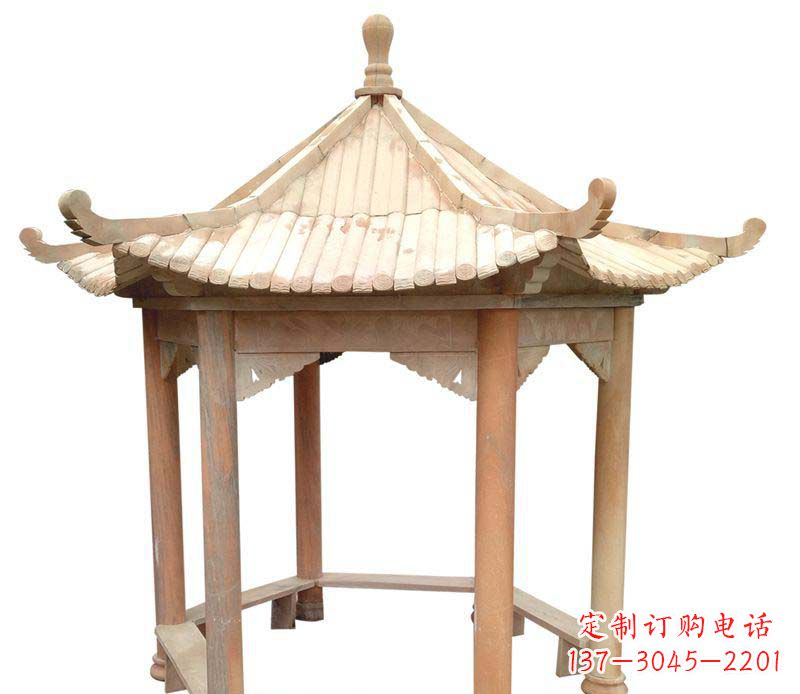 内江公园晚霞红六角石雕凉亭 (3)