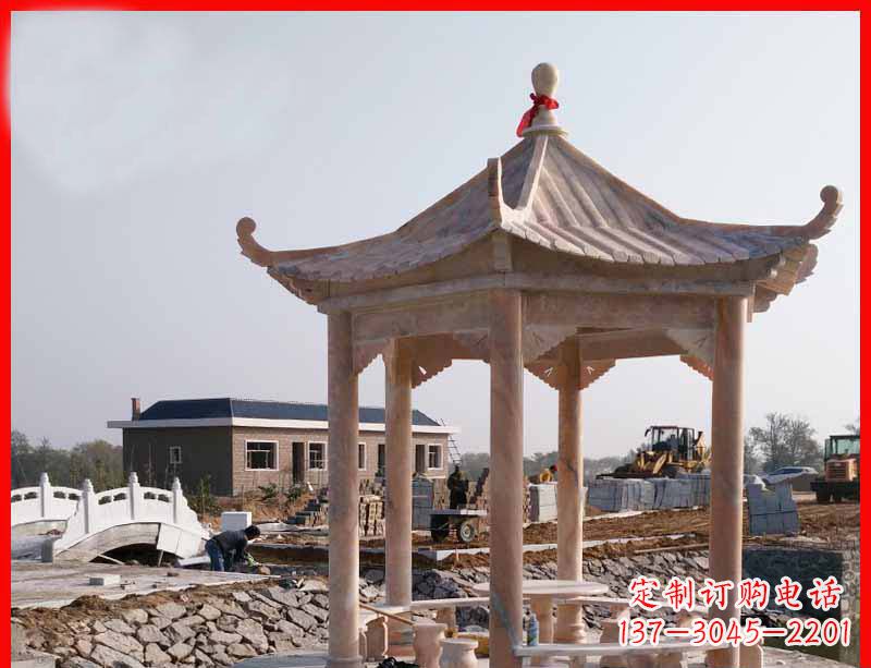 内江公园晚霞红六角石雕凉亭 (2)