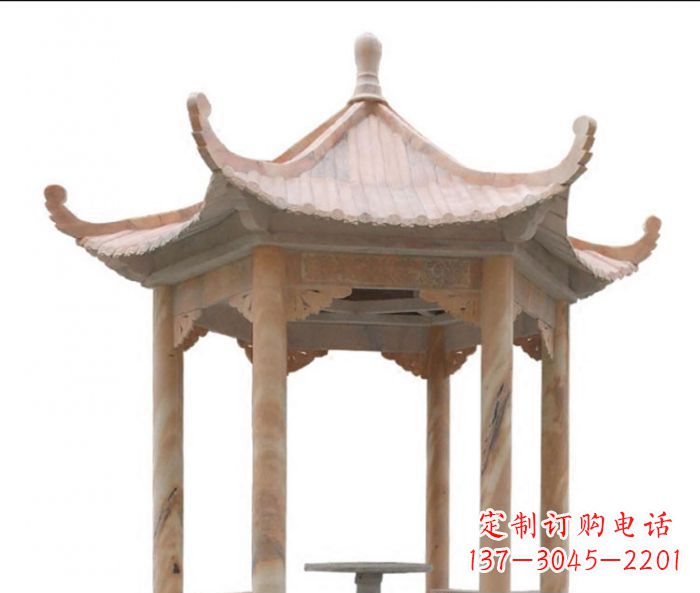 内江公园晚霞红六角石雕凉亭 (12)