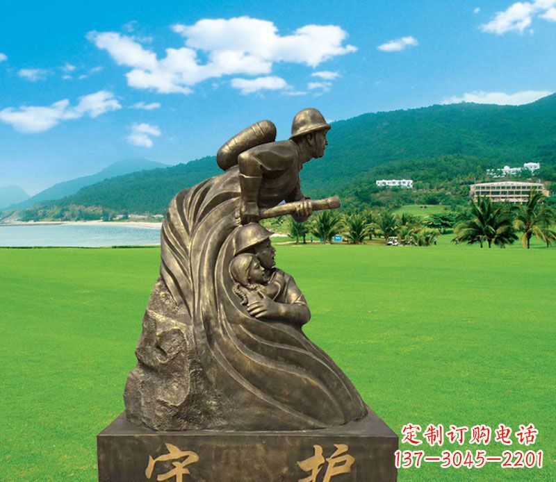 内江公园消防员守护铜雕