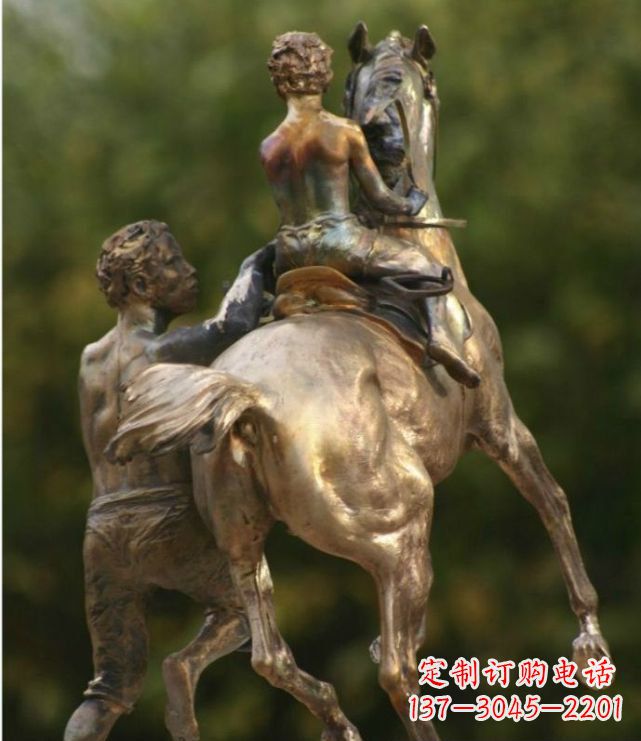 内江公园学骑马的人物小品铜雕