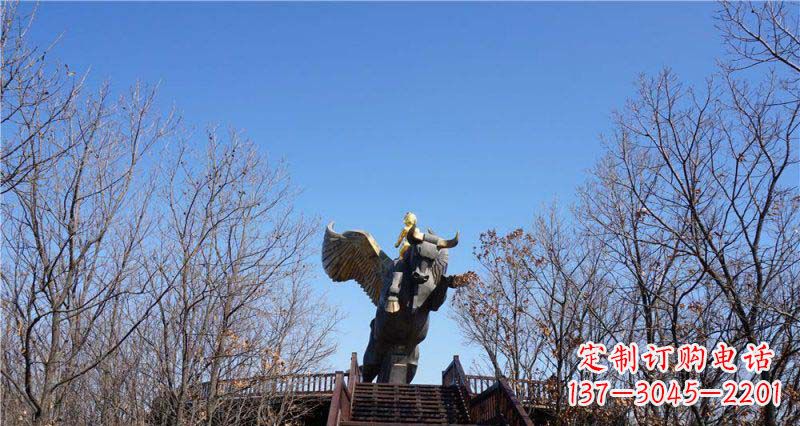 内江精美铜雕雕塑——可爱小男孩站在飞牛上