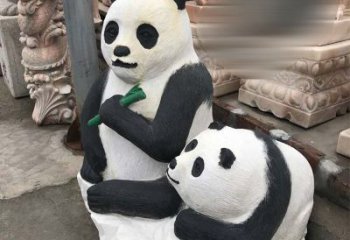 内江领雕塑——公园母子熊猫石雕