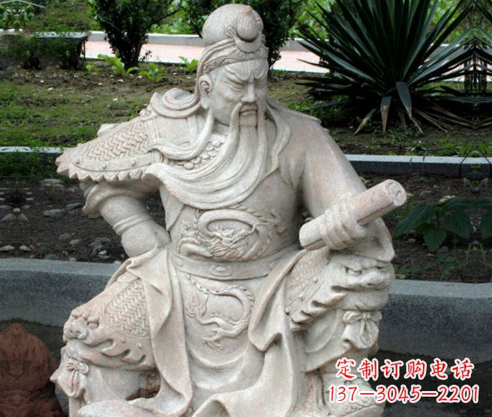 内江中领雕塑:经典古典关公石雕
