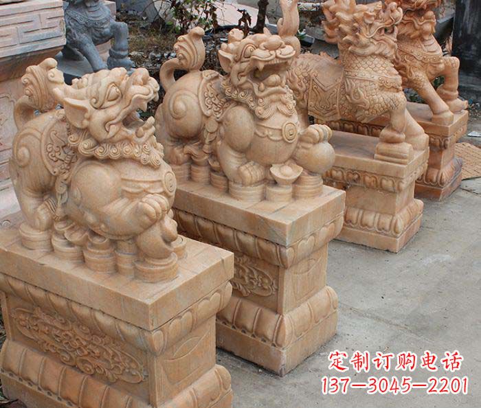 内江中领雕塑-古代神兽晚霞红貔貅石雕