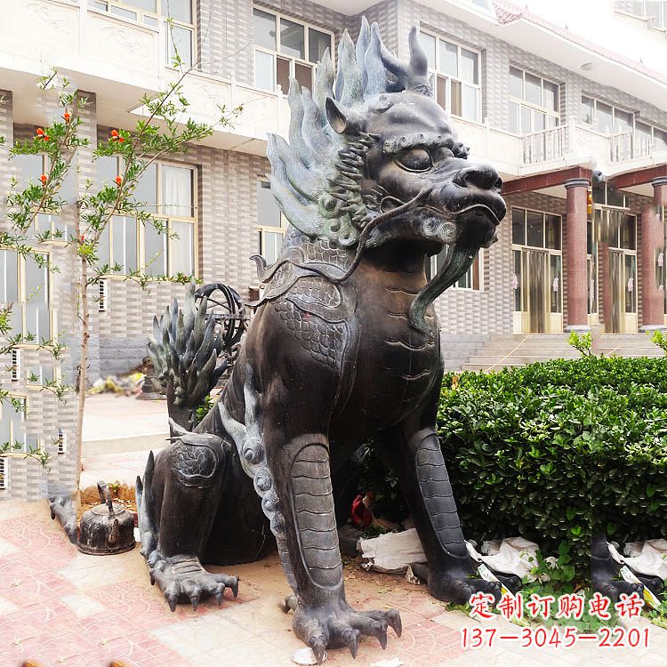 内江古铜色镇宅铜麒麟雕塑，精美绝伦！