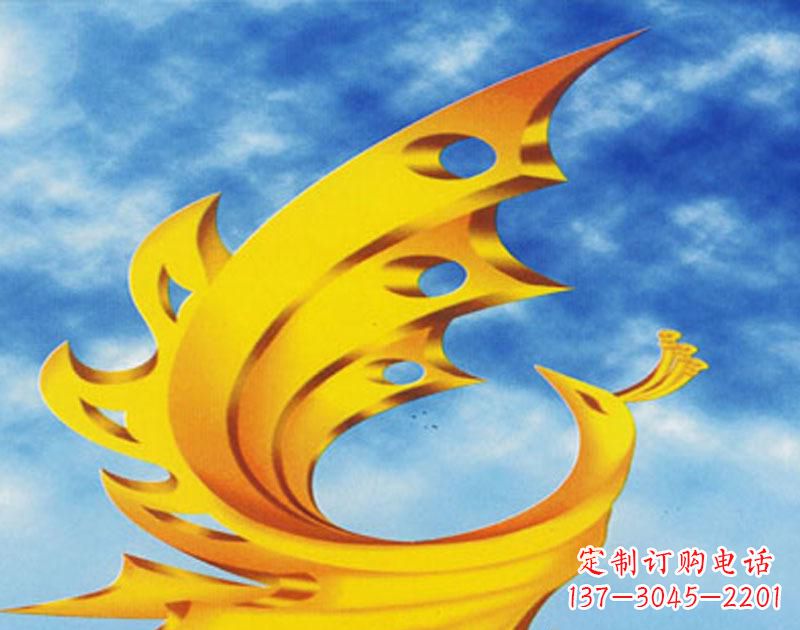 内江广场摆u需i高金色的凤凰雕塑