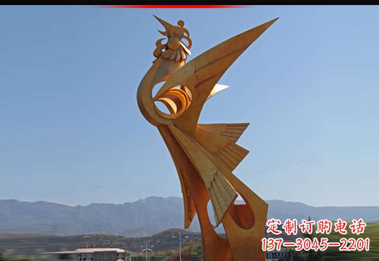 内江广场不锈钢抽象凤凰雕塑11