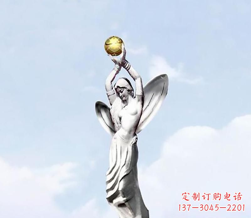 内江广场不锈钢创意女人双手捧球景观雕塑