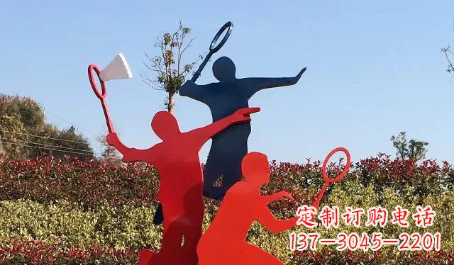 内江广场不锈钢打羽毛球雕塑 (2)
