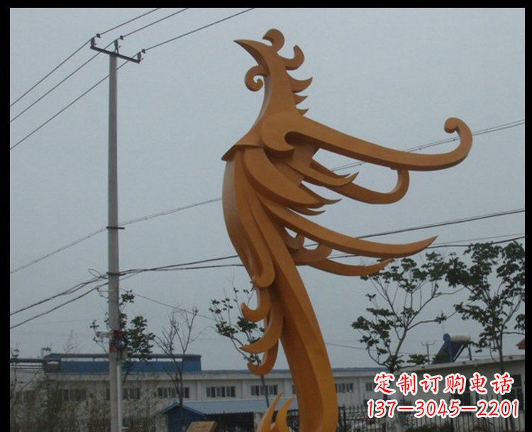 内江新中式风格不锈钢金色凤凰雕塑