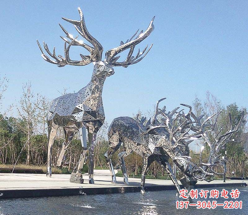 内江广场不锈钢梅花鹿摆件雕塑
