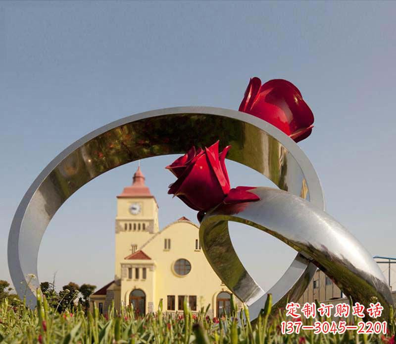 内江广场不锈钢玫瑰戒指景观摆件雕塑