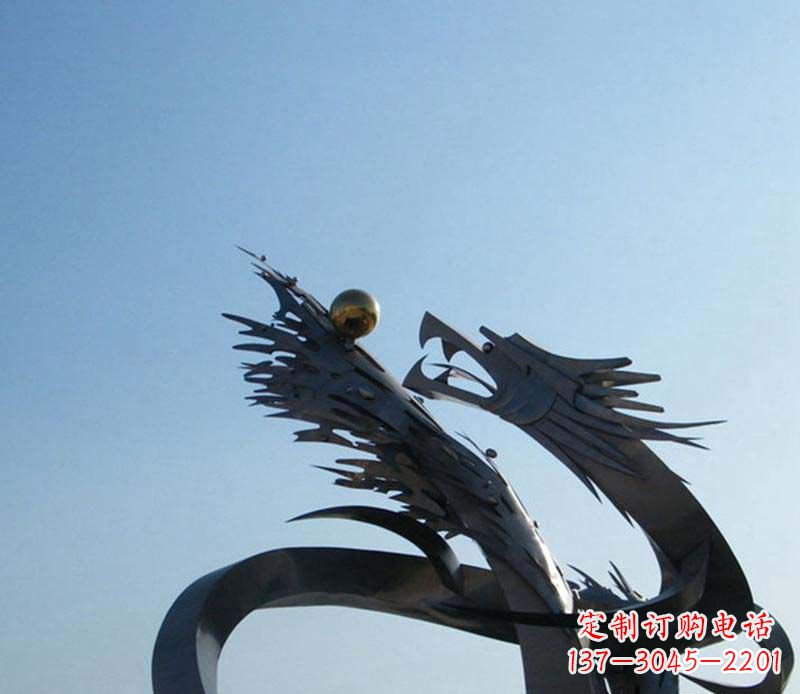 内江中领雕塑-不锈钢龙吞球抽象雕塑