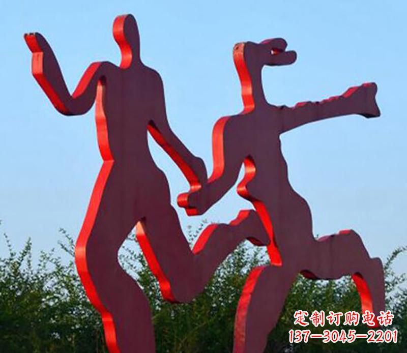 内江中领雕塑-多彩情侣跑步雕塑