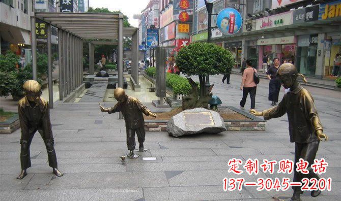 内江广场抽陀螺小品人物铜雕
