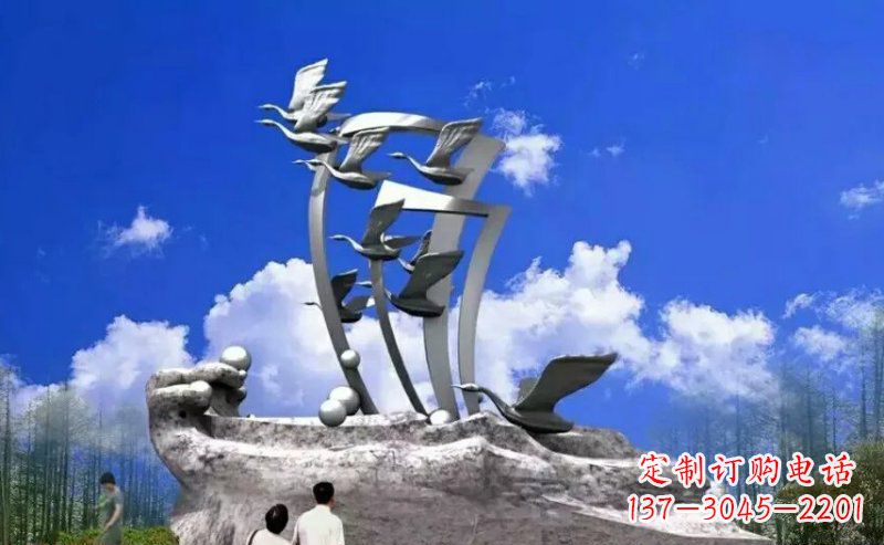 内江中领雕塑:大雁不锈钢雕塑,质感优雅