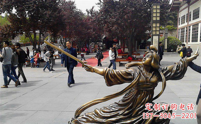 内江中领雕塑:美轮美奂的古代美女舞剑人物铜雕