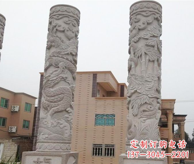 内江广场景观大理石12生肖龙柱石雕 (2)