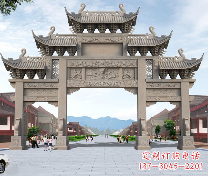 内江以大理石石雕装饰的精美牌楼雕塑