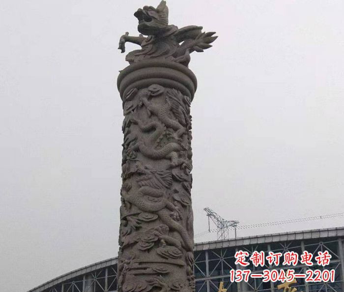 内江中领雕塑|仿古盘龙柱石雕