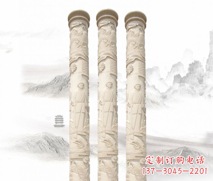 内江精致大气的汉白玉龙柱雕塑