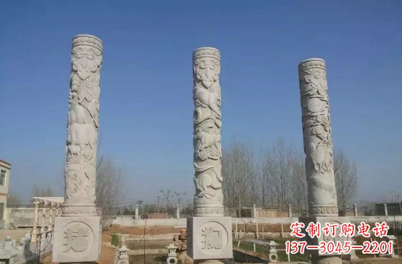 内江十二生肖文化柱石雕,展现传统文化风采