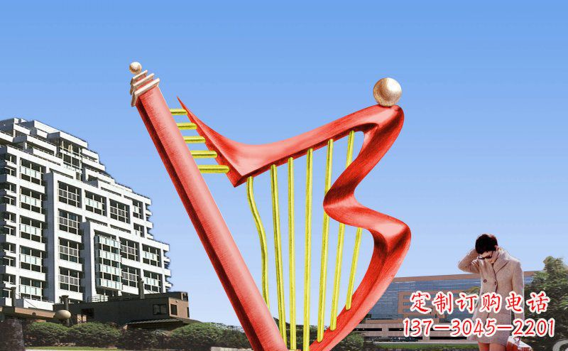内江中领雕塑精制不锈钢竖琴雕塑