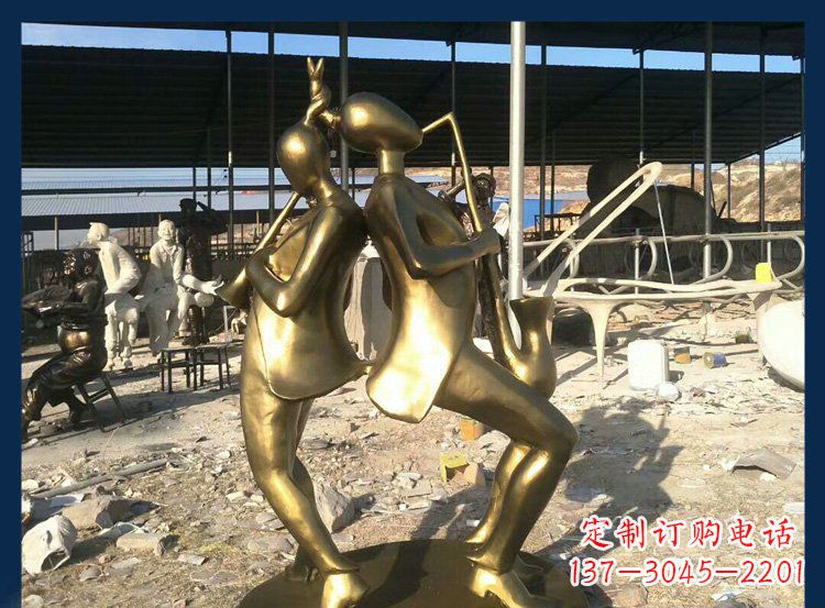 内江中领雕塑:优雅萨克斯铜雕贴金吹管人物雕塑