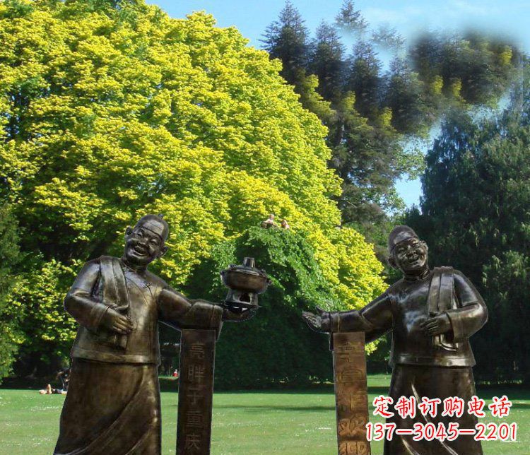 内江广场铜雕重庆火锅店小二小品人物雕塑