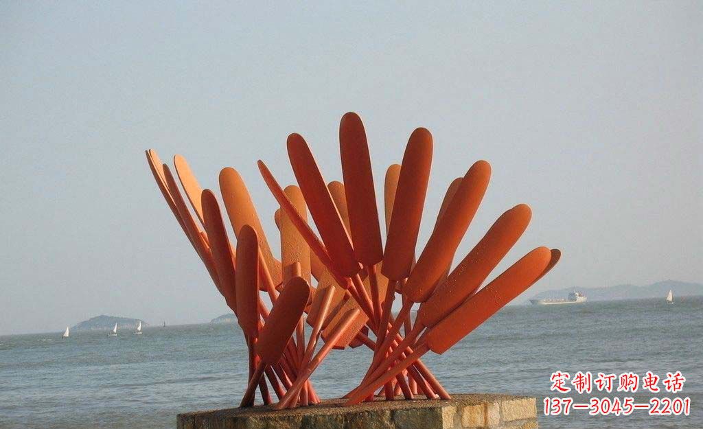 内江卓越海边,不锈钢抽象船桨雕塑