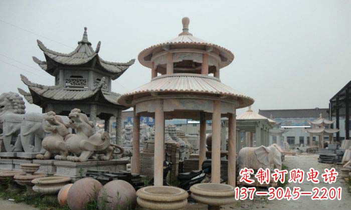 内江海景石雕凉亭——晚霞红圆顶石雕凉亭