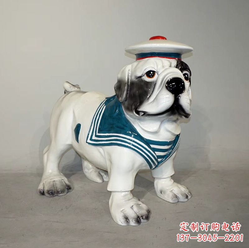 内江海军玻璃钢仿陶瓷斗牛犬狗雕塑