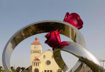 内江广场不锈钢玫瑰戒指景观摆件雕塑