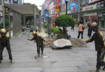 内江中领雕塑：陀螺小品人物铜雕