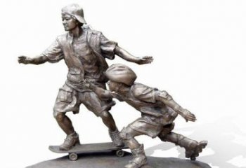 内江令人惊叹的广场滑板男孩铜雕塑