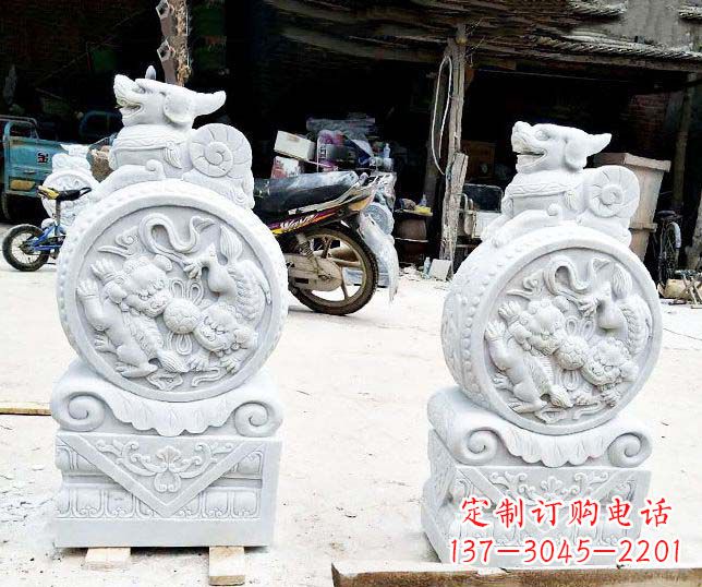 内江汉白玉抱鼓石招财石门墩石雕