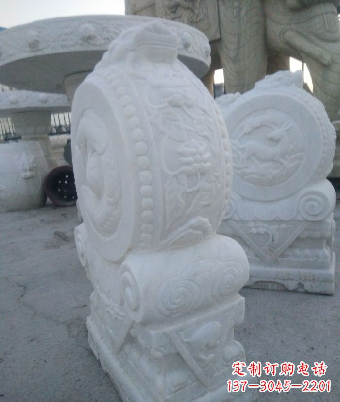 内江汉白玉抱鼓石门墩雕塑