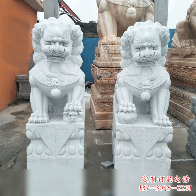 内江风格精致的汉白玉北京小狮子雕塑