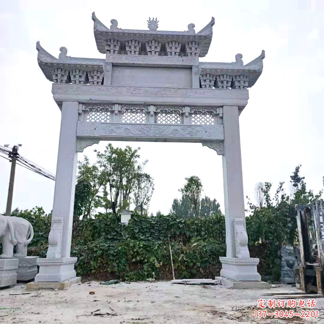 内江汉白玉精致的牌坊雕塑