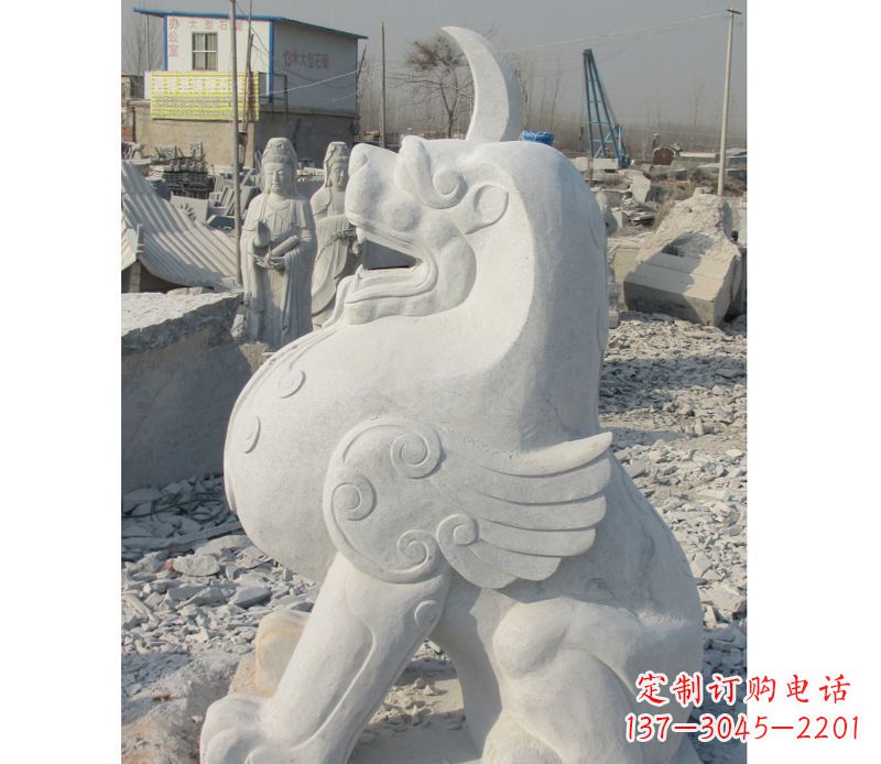 内江汉白玉独角兽石雕,精美细腻,魅力无穷